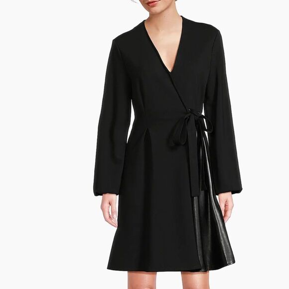 MaxMara Taffeta Wrap Dress V-Neck Belted Dress Black Small NWT $595 - Picture 2 of 9